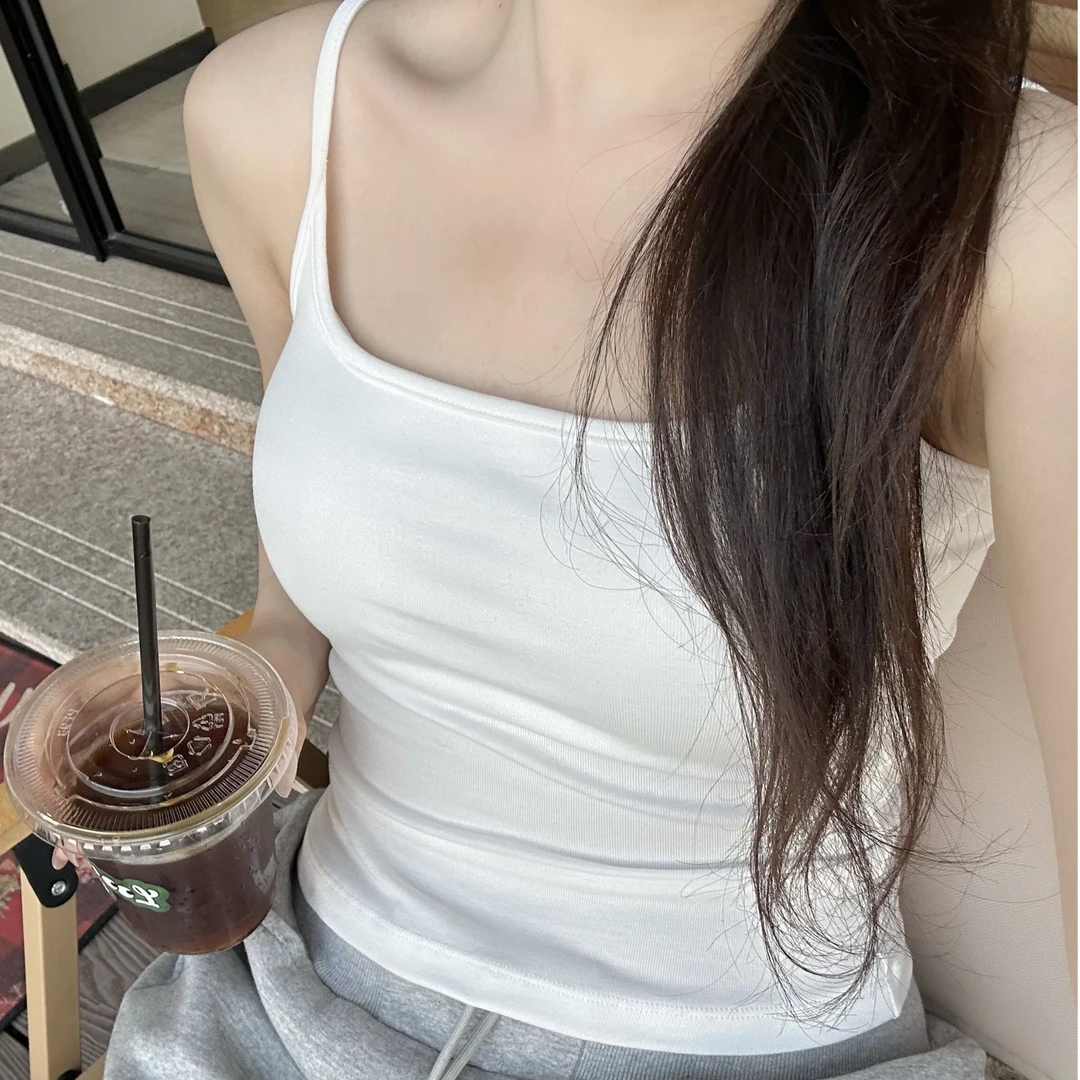 纯欲小清新简约纯色吊带外穿背心带胸垫小胸聚拢遮副乳显瘦上衣