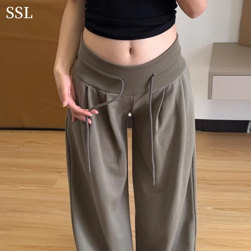 军绿色小个子运动裤女夏季2025新款高腰显瘦垂感春秋休闲阔腿卫裤