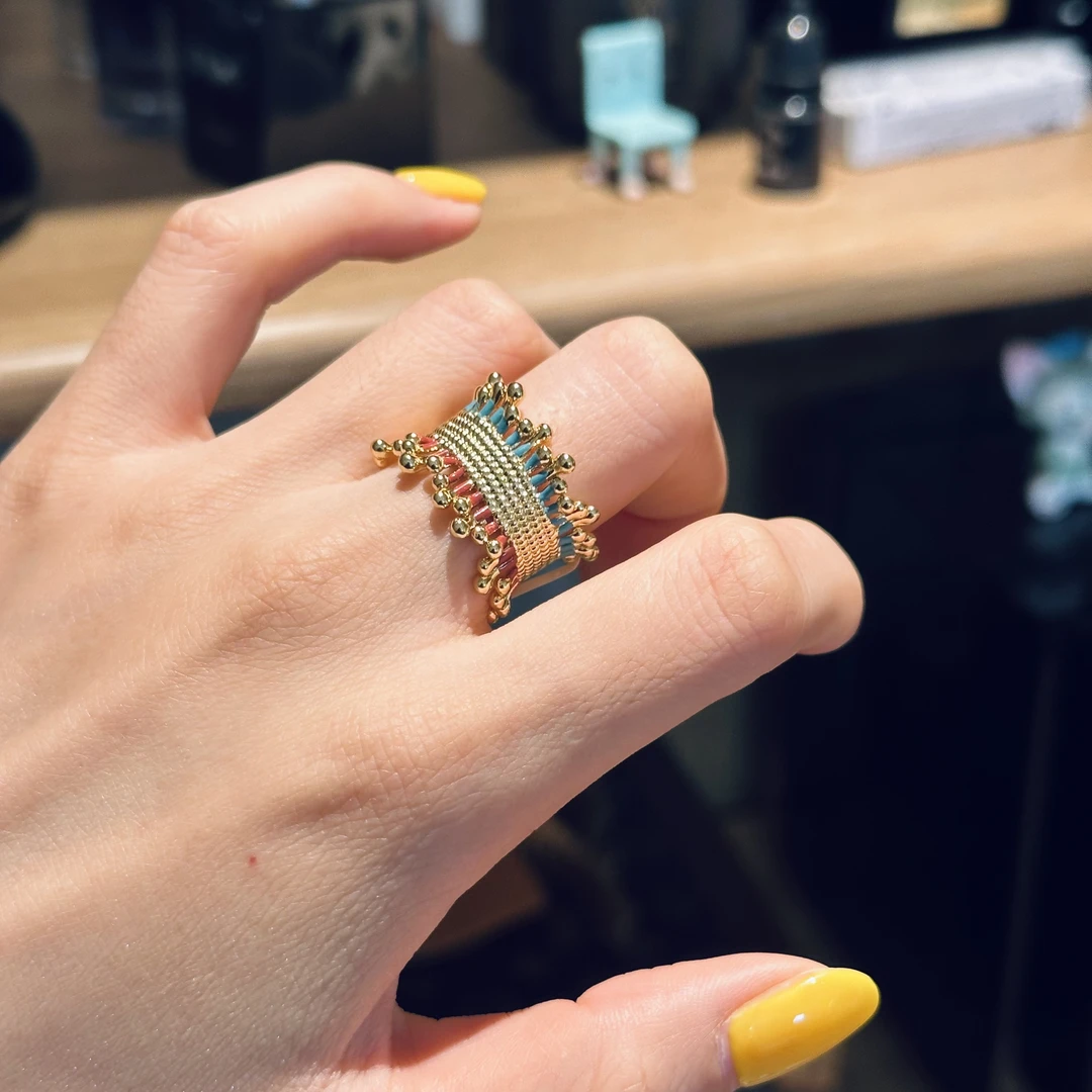 合金合成锆石戒指 韩版烟花金属编织开口戒指-zyy378