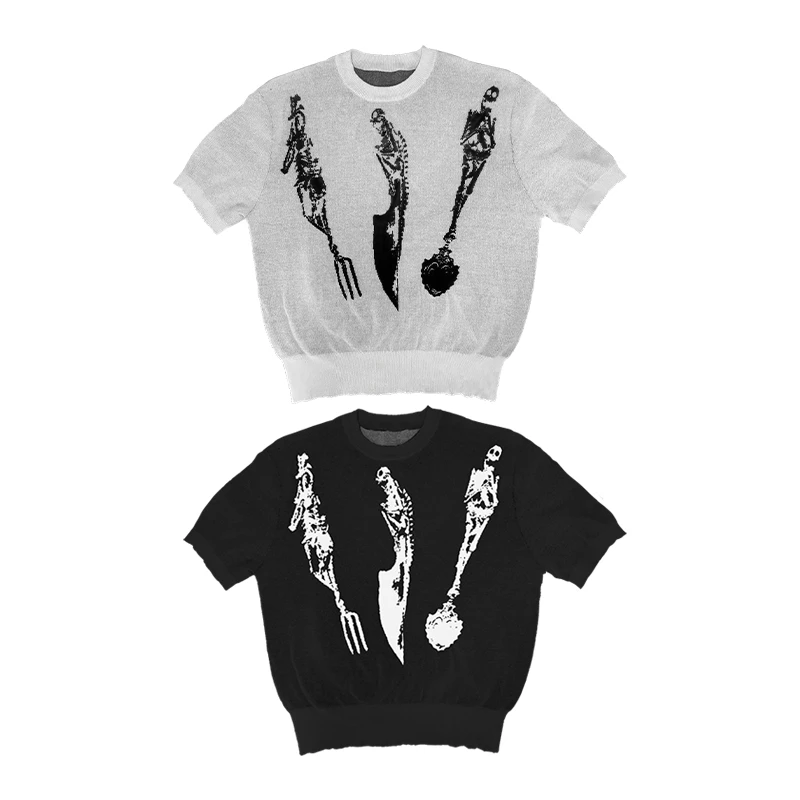 WANNA LAB 25SS "骷髅刀具"正肩针织短袖