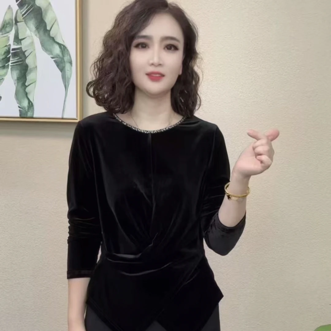 2025秋季新款常规圆领气质时尚洋气长袖纯色女T恤秋季抗皱#951746