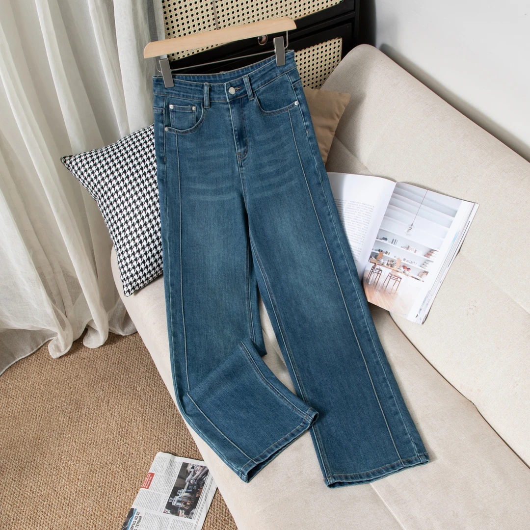 2025年新款秋季显瘦直筒裤女高腰牛仔裤女宽松时尚弹力九分裤韩版