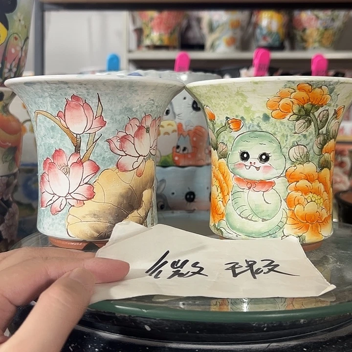 景德镇幸运花盆手绘韩式花盆