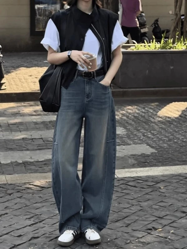 2025年古铜蓝色夏季新款显瘦显腿长百搭显瘦时尚休闲裤子牛仔裤