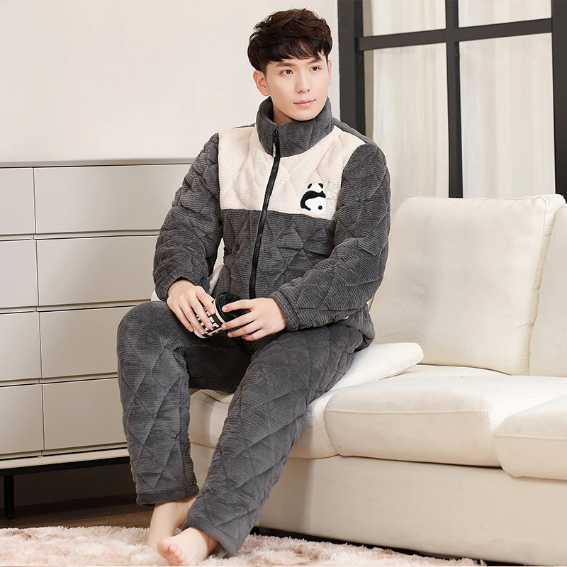 青年休闲冬款冬天男士男生可外穿带帽款睡衣家居服加绒加厚保暖