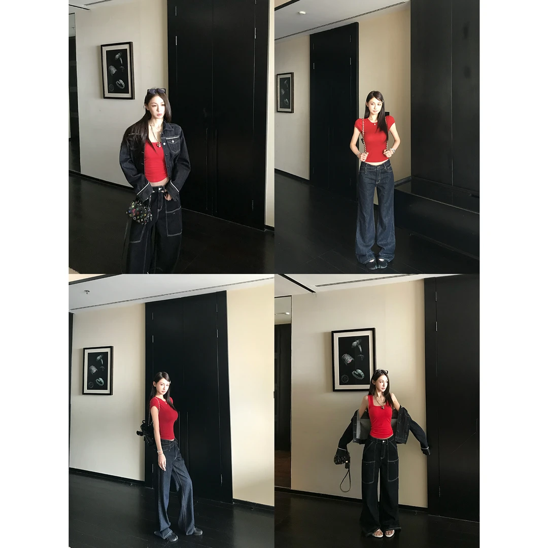 SKKSkk Store 假日丹宁 原色复古丹宁休闲牛仔外套直筒牛仔裤套装