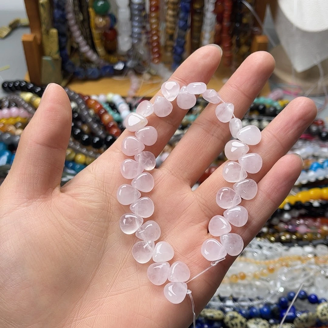 玛瑙/玉髓未镶嵌珠宝半成品10×12粉晶水滴一条