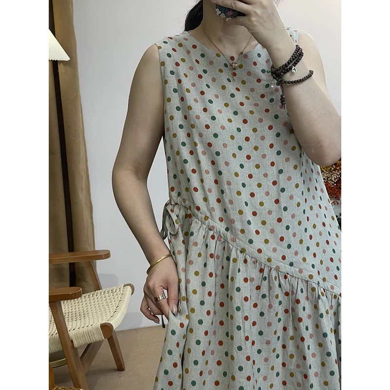 DaoZi/丹丹 100%汉麻彩色波点时尚中长款连衣裙  359