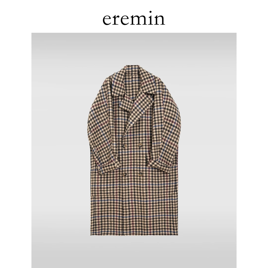 DE Mincollection格纹大衣/绒线纺花纱千鸟格廓形羊毛呢大衣55789