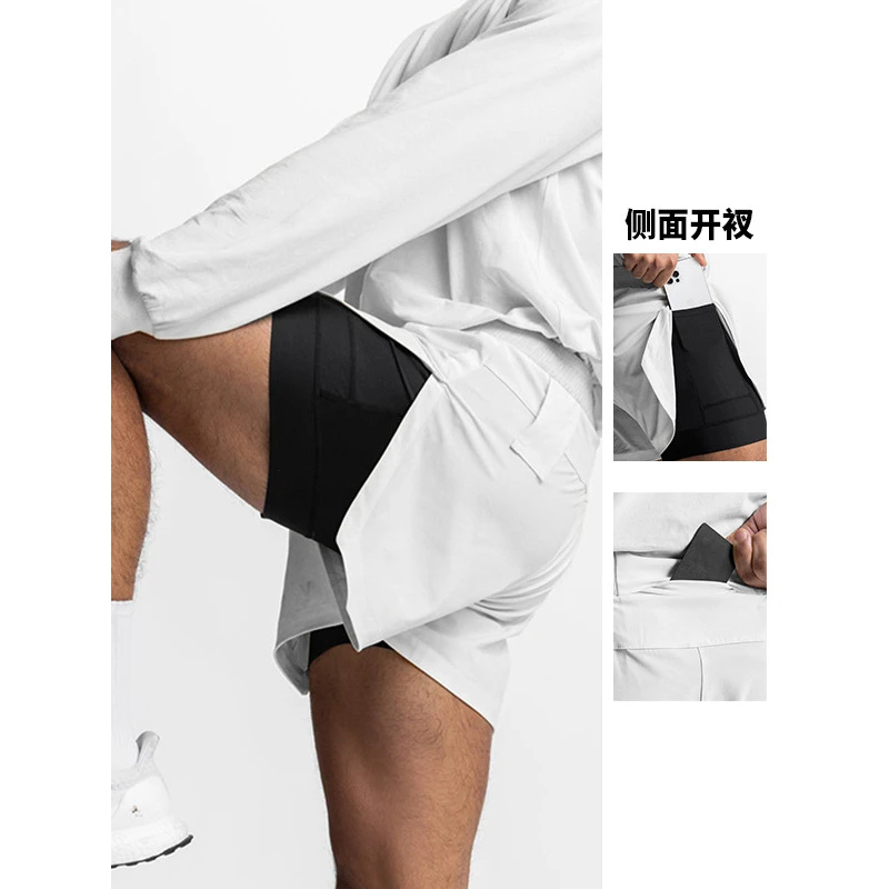 男士健身短裤外穿美式潮牌假两件运动速干跑步五分裤跑步篮球网球