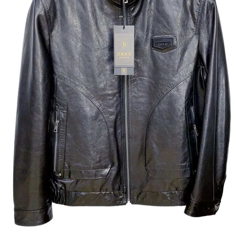 巴驰里克山羊皮油蜡立领皮夹克高端简约男士春秋冬防寒单皮夹克