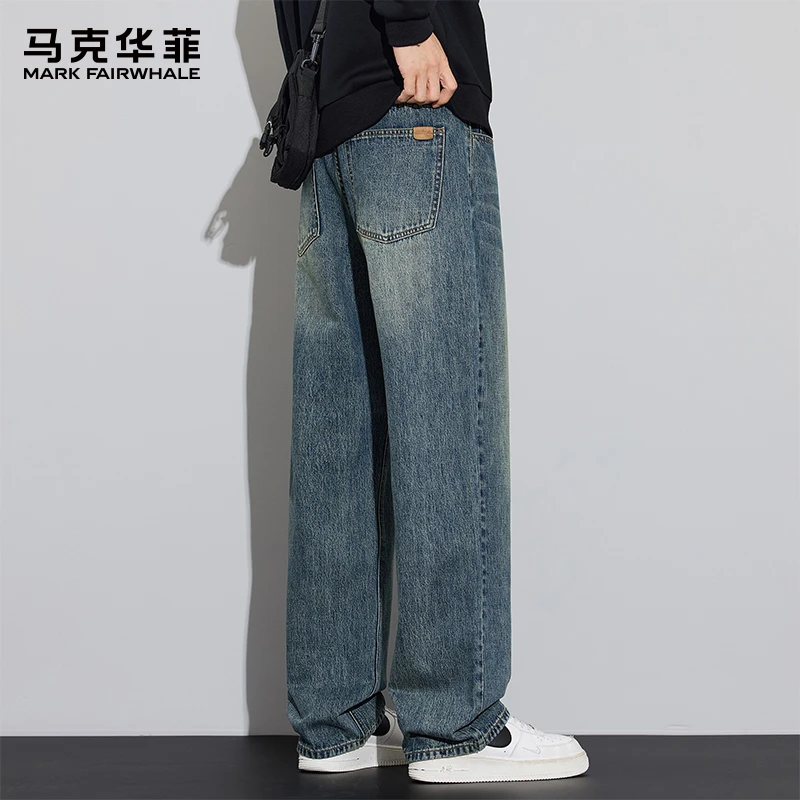 马克华菲潮牌牛仔裤男士2025秋季新款宽松直筒男裤美式水洗长裤子