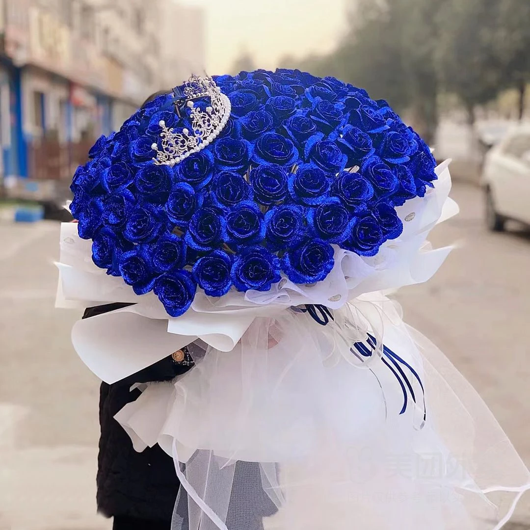 天作之合-99朵蓝色妖姬花束仿真玫瑰花束生日鲜花表白花束送女友送男友送朋友花店鲜花配送上门