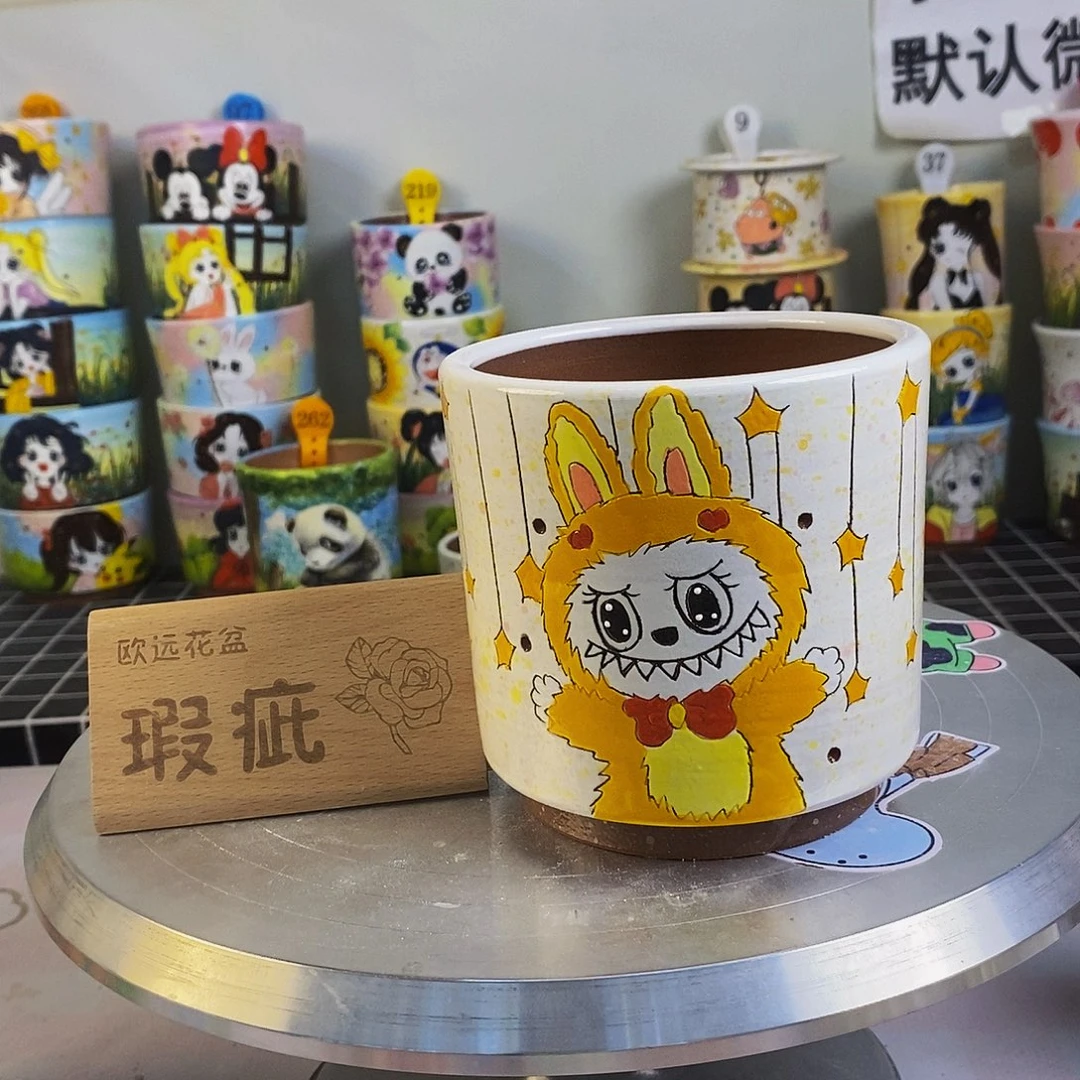 紫砂花盆红陶手绘花盆