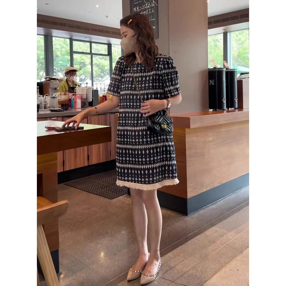 法式气质时尚高级感小香风连衣裙女夏季新款宽松遮肚显瘦中长裙子