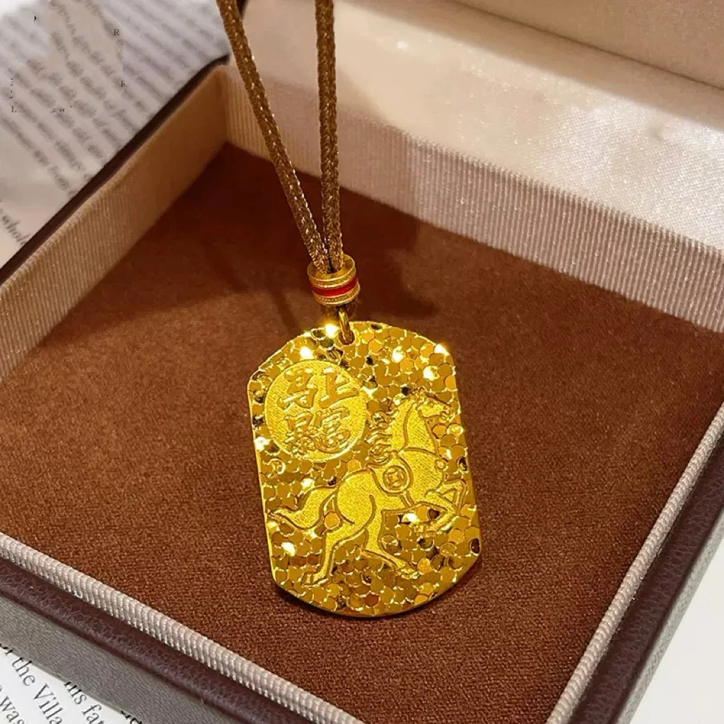 铜合金布艺项链  碎冰冰马上暴富小马牌气质经典复古实心坠链饰品
