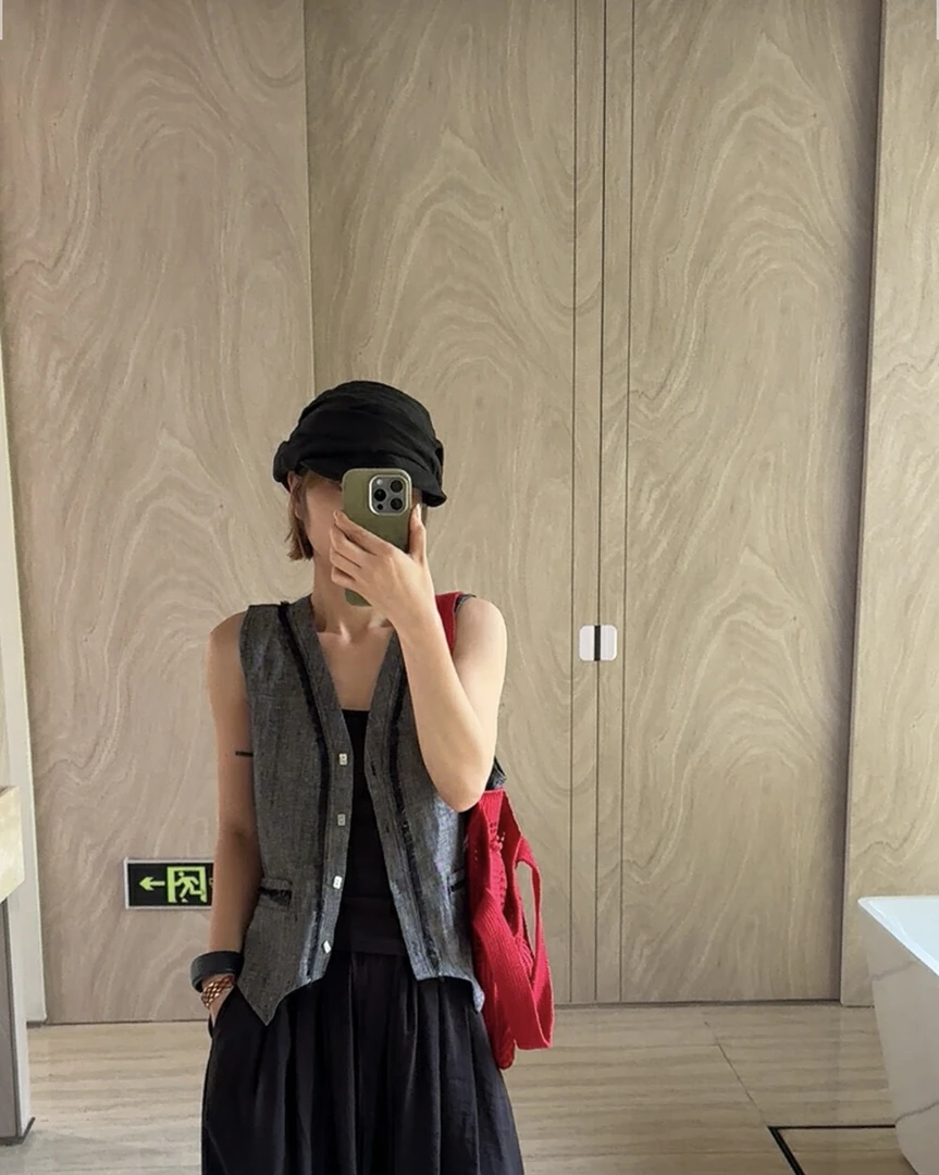 福秒-毛边肌理感、气质老钱V领马甲背心（UMA60156#）UMA