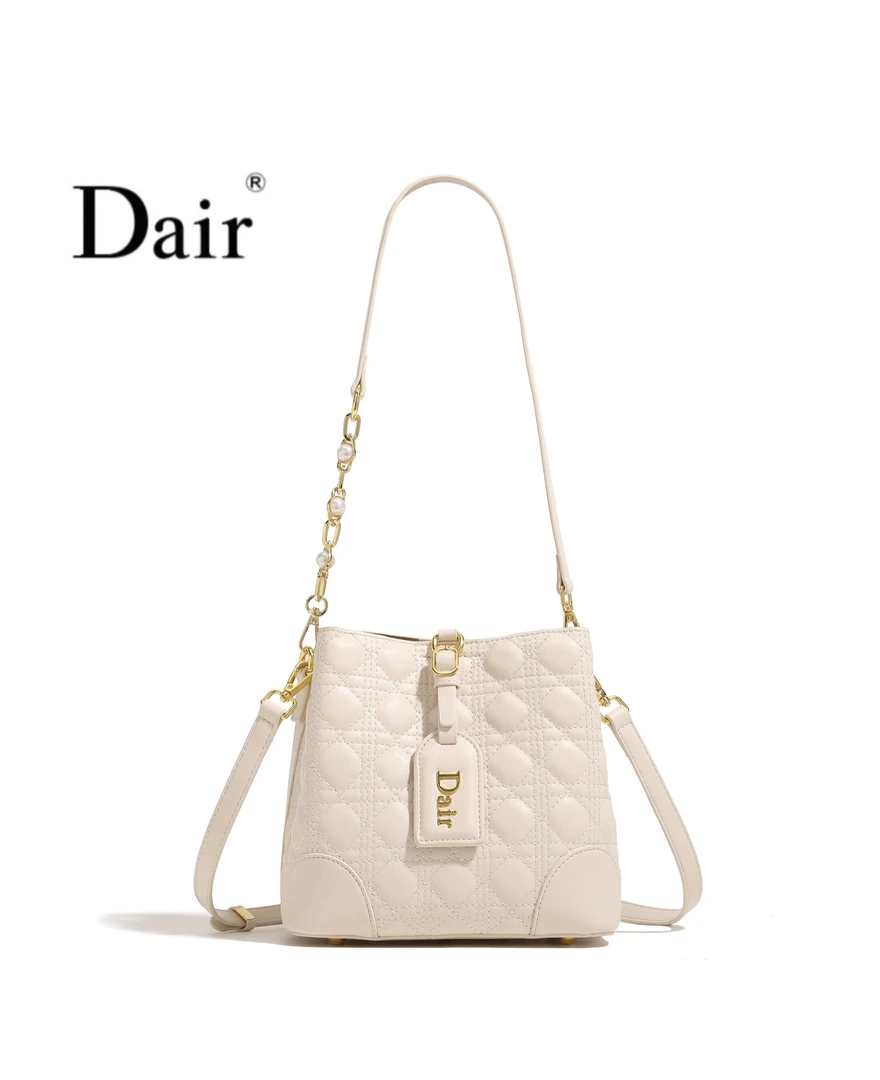 【六六专属】菱格绣线经典百搭单肩斜挎水桶包白色