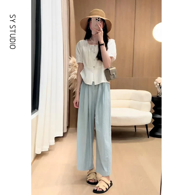 VOCKOO官方夏装搭配一整套轻熟风洋气设计感小众绝美上衣高腰直筒