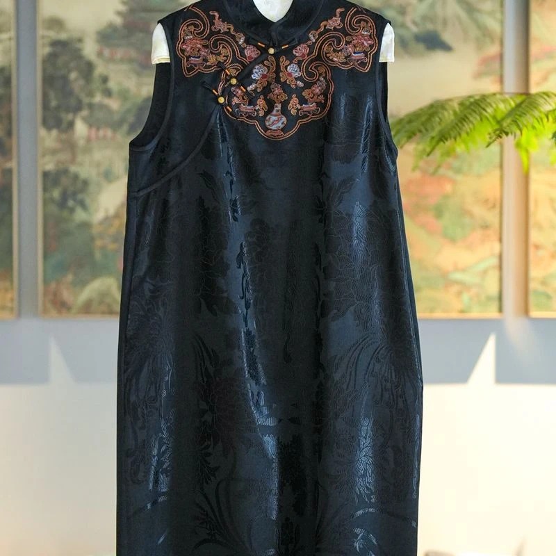 蓝大【今慕】新中式桑蚕丝连衣裙7143