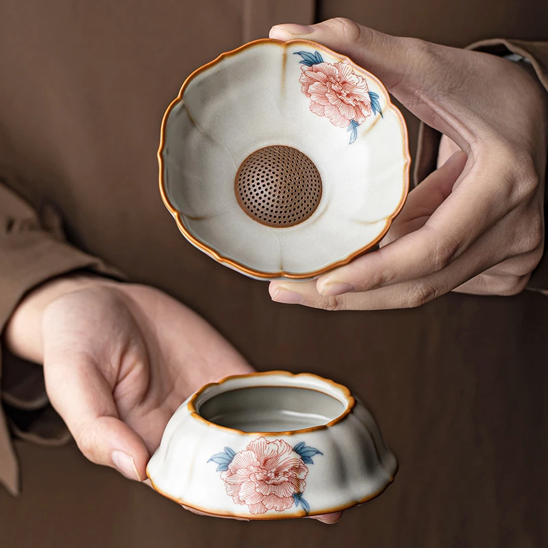 赞朴汝窑芙蓉花茶漏一体泡茶神器茶叶过滤网瓷孔漏斗功夫陶瓷茶隔