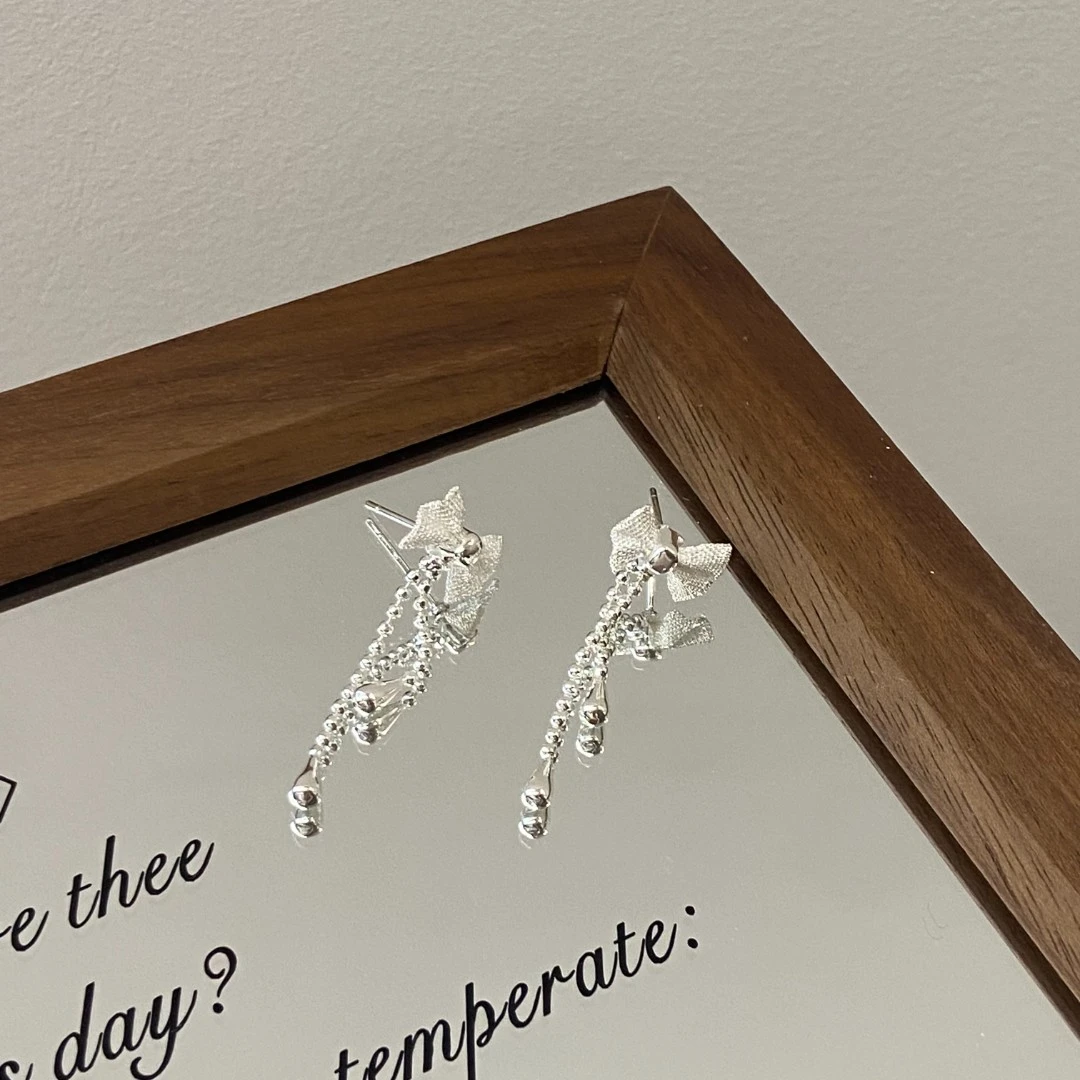 镀K金 银针 网纱蝴蝶结流苏 高级感轻奢耳钉E4321