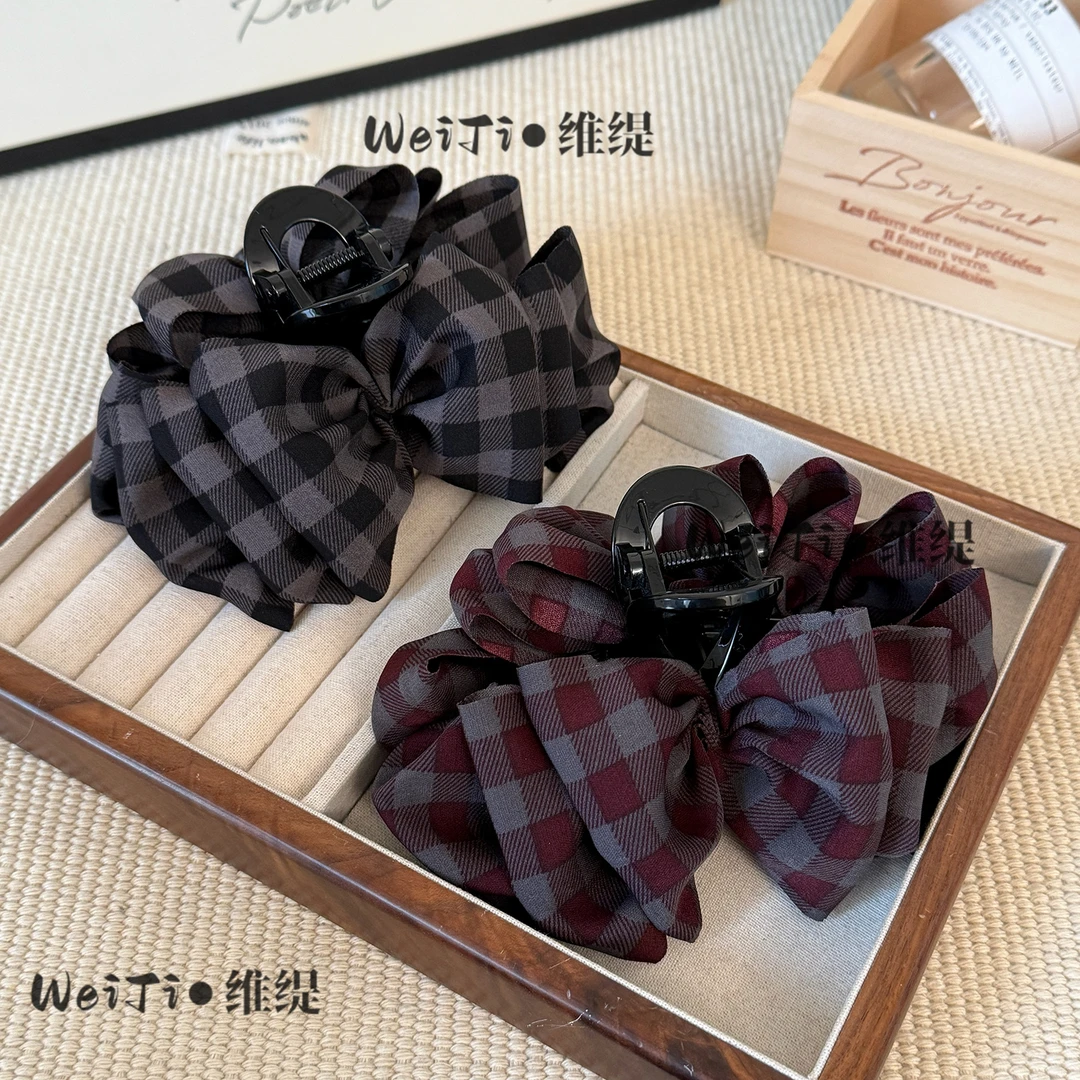 发圈鲨鱼夹韩系格子云朵泡泡抓夹气质百搭韩系鲨鱼抓夹