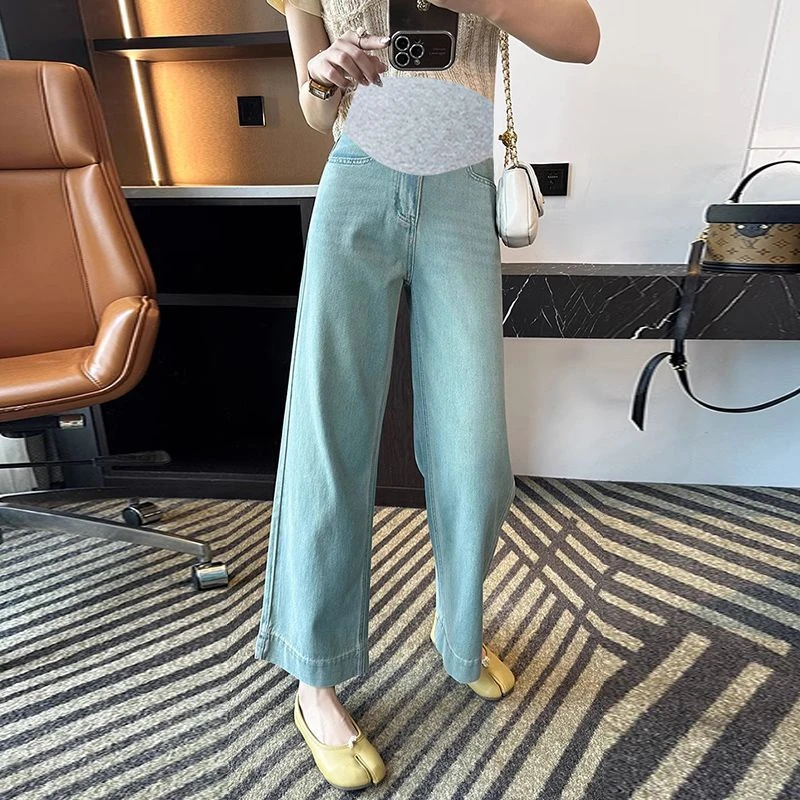 孕妇阔腿牛仔裤孕期春秋装高腰托腹外穿时尚显瘦宽松高弹力长裤子