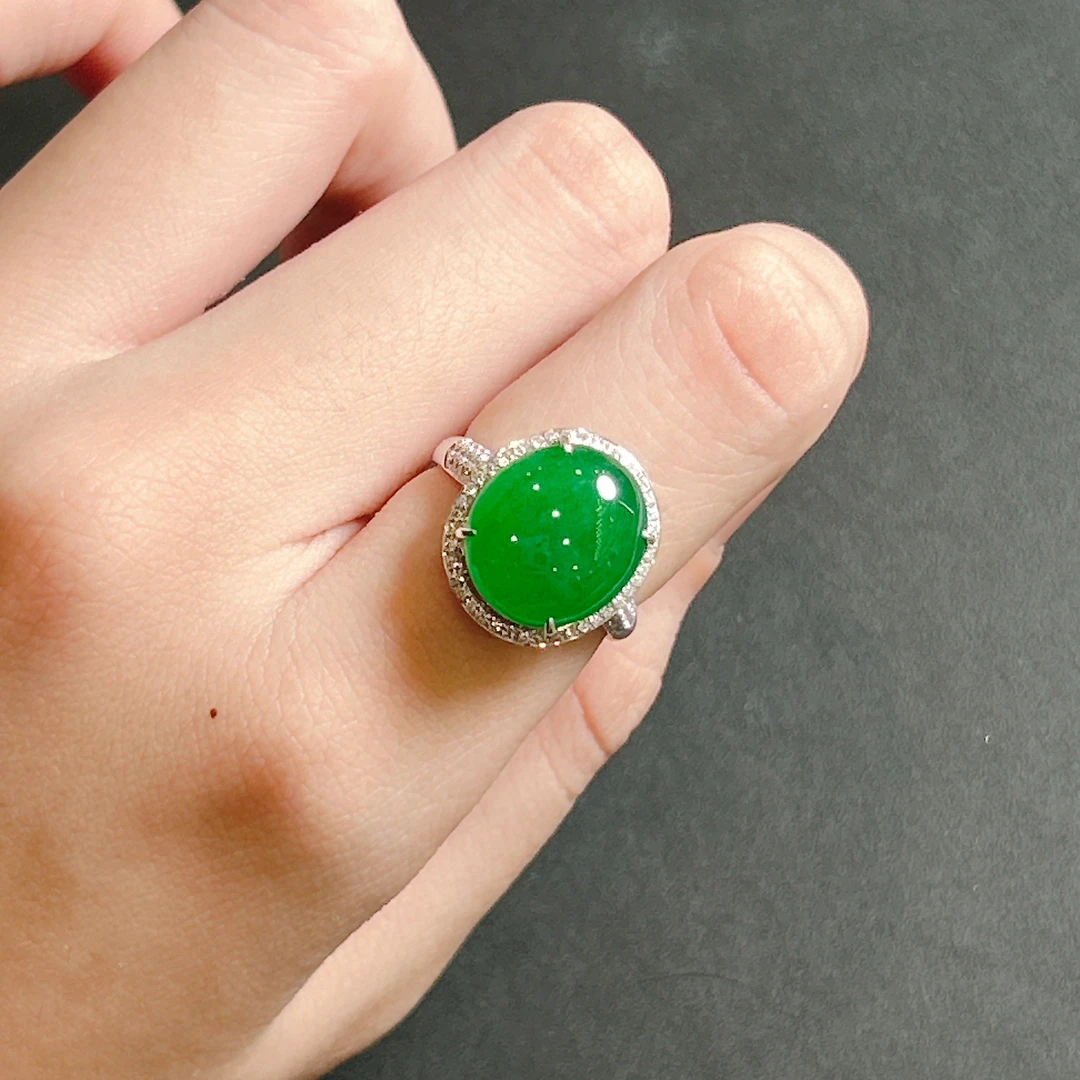 7姐专场/翡翠 绿蛋面戒指