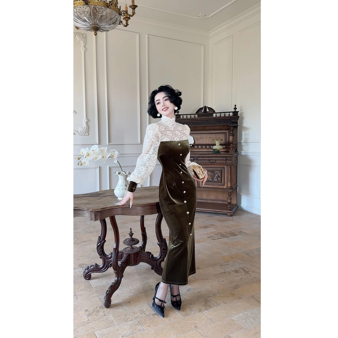 LYXJ【普罗旺斯之夏】连衣裙2025春款显瘦蕾丝修身拼接法式连衣裙