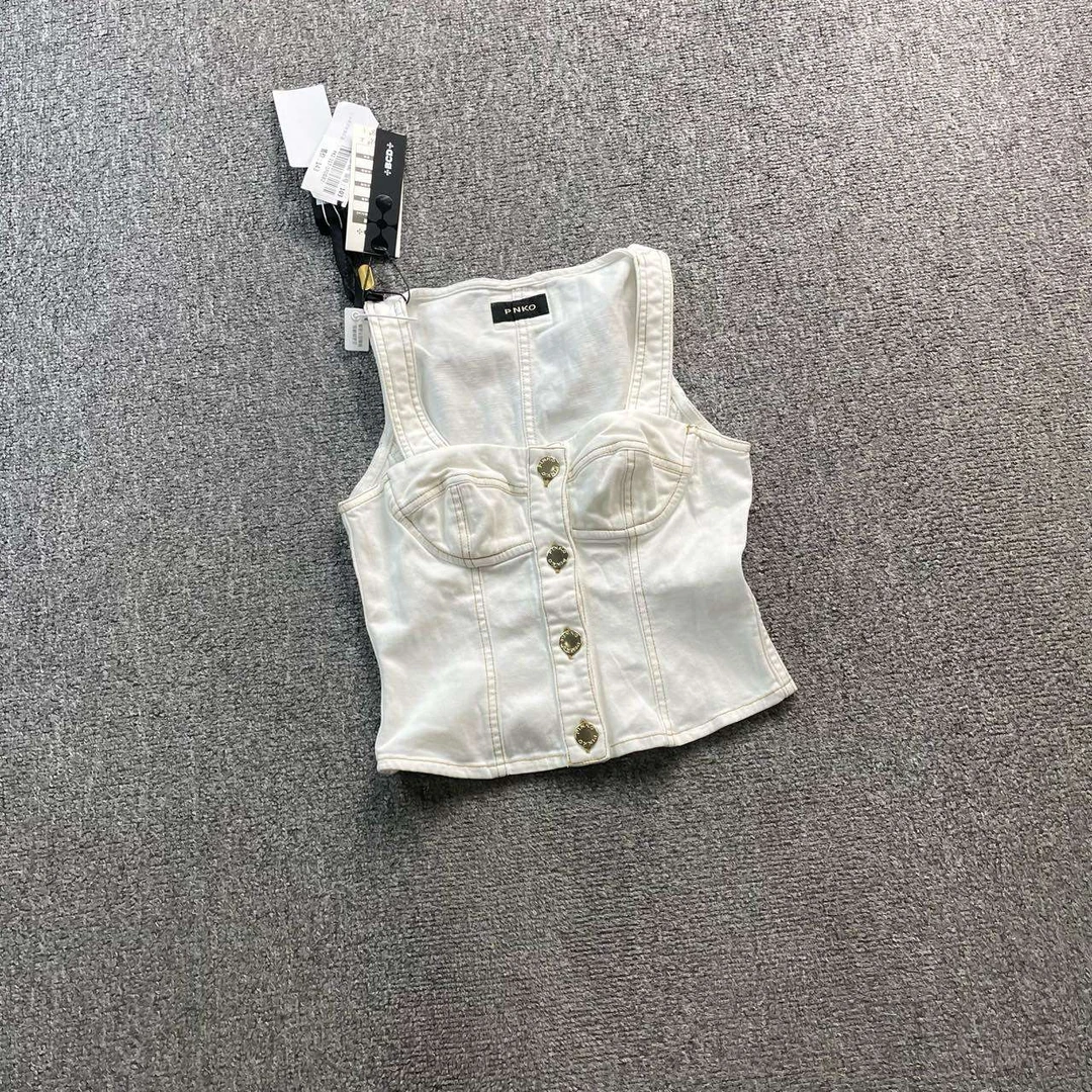 tt7 PINKO 白色牛仔背心 全新/0906358