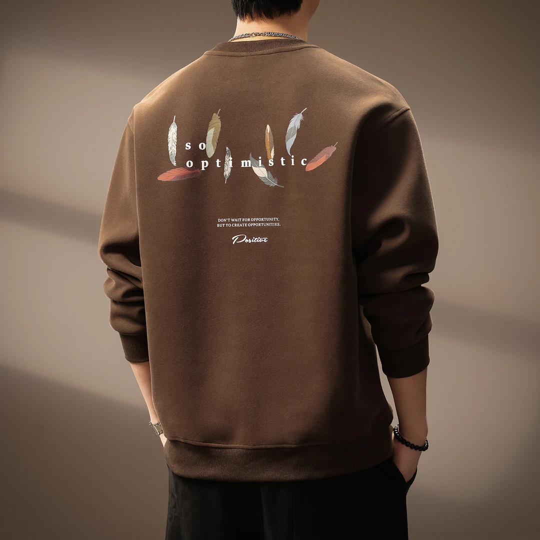 高端美式重磅圆领男士卫衣秋季新款潮流百搭印花宽松休闲长袖男装