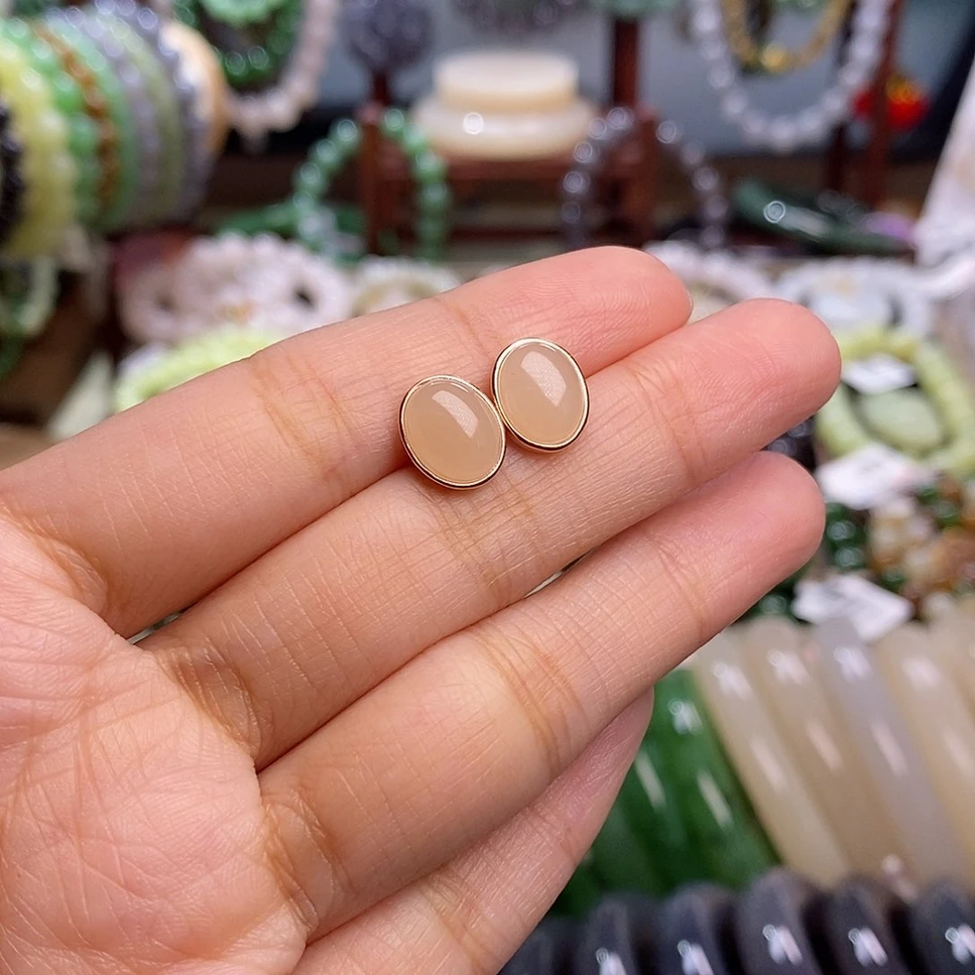 和田玉早间福利红藕粉耳钉银镶未镶嵌