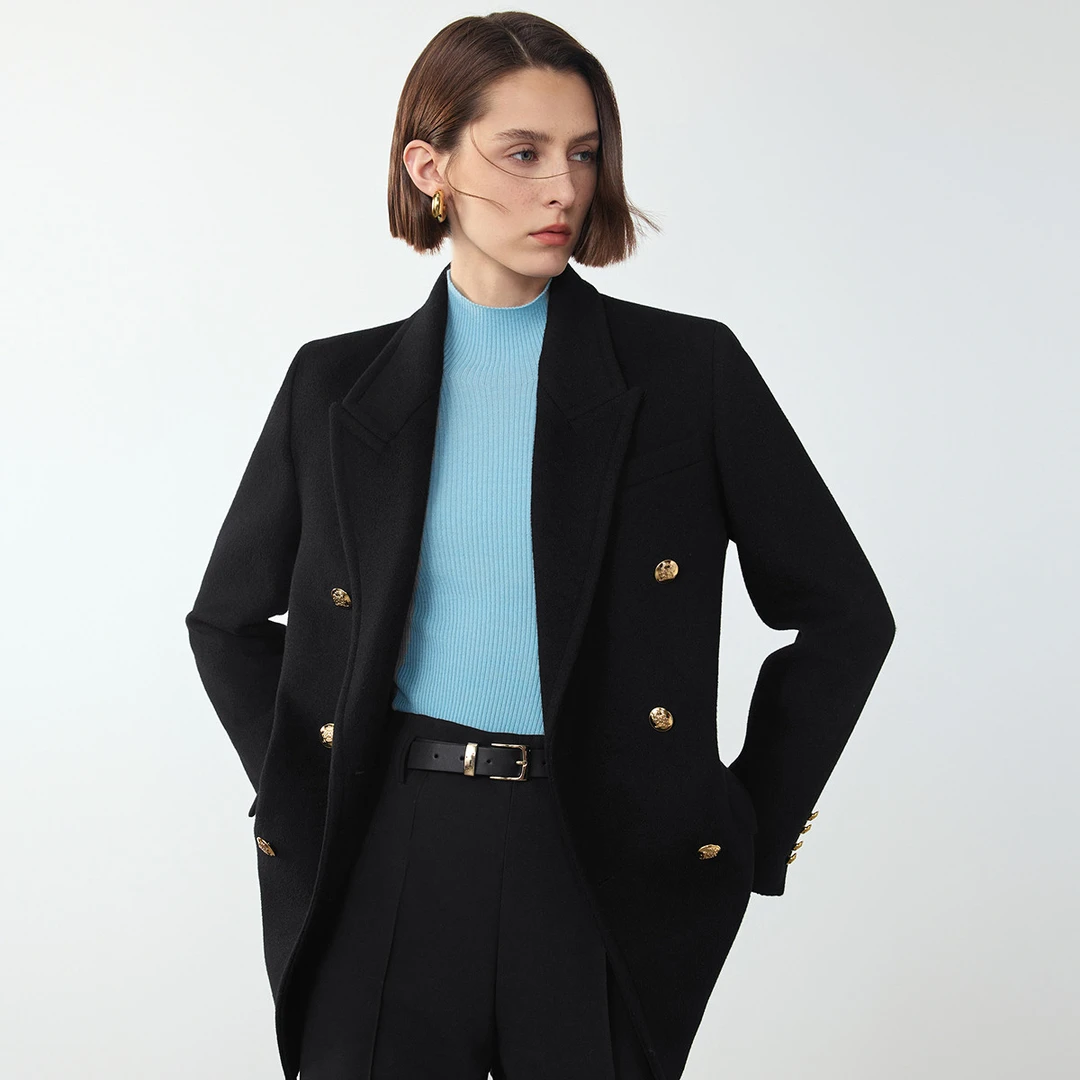 LANCY/朗姿【专柜同款】羊毛法式复古毛呢外套显瘦时尚冬季正肩上衣