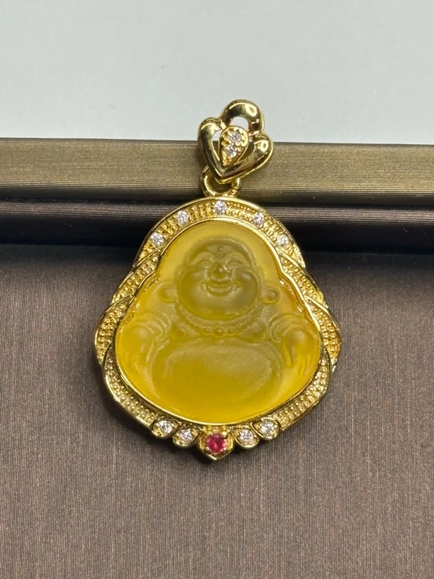 A111 金珀琥珀佛公吊坠22*23