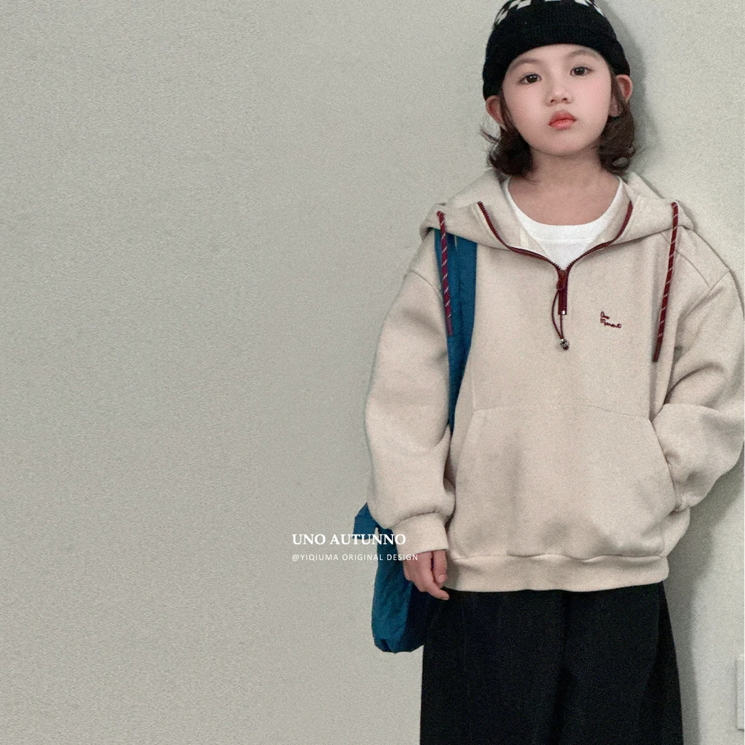 现货「UNO AUTUNNO」【王炸】云舒絨女中大童半拉链卫衣套头衫CP37