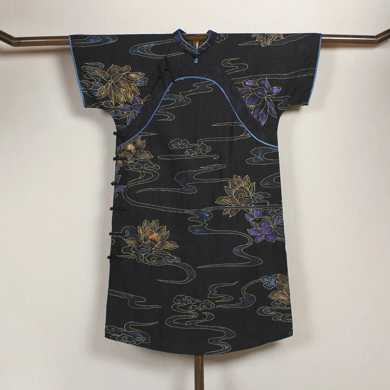 【梦满枝】复古新中式纯手工桑蚕丝香云纱中国风中长款斜襟袍子