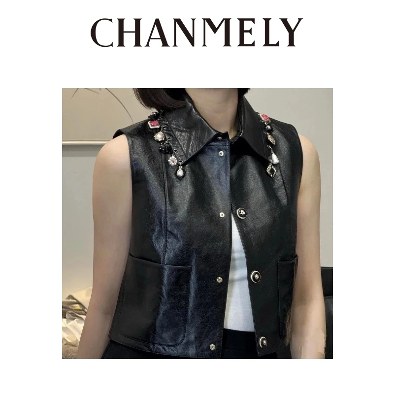 【CHANMITY】‘’黑玉无瑕‘’重工无袖背心吊坠马甲外套0241127