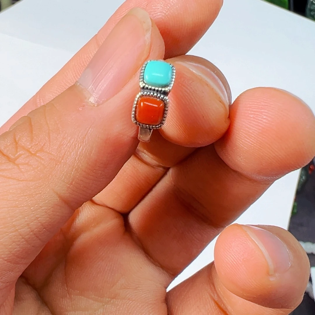 南红玛瑙耳饰银S925镶嵌南红配绿松石 耳扣（多样性发货）