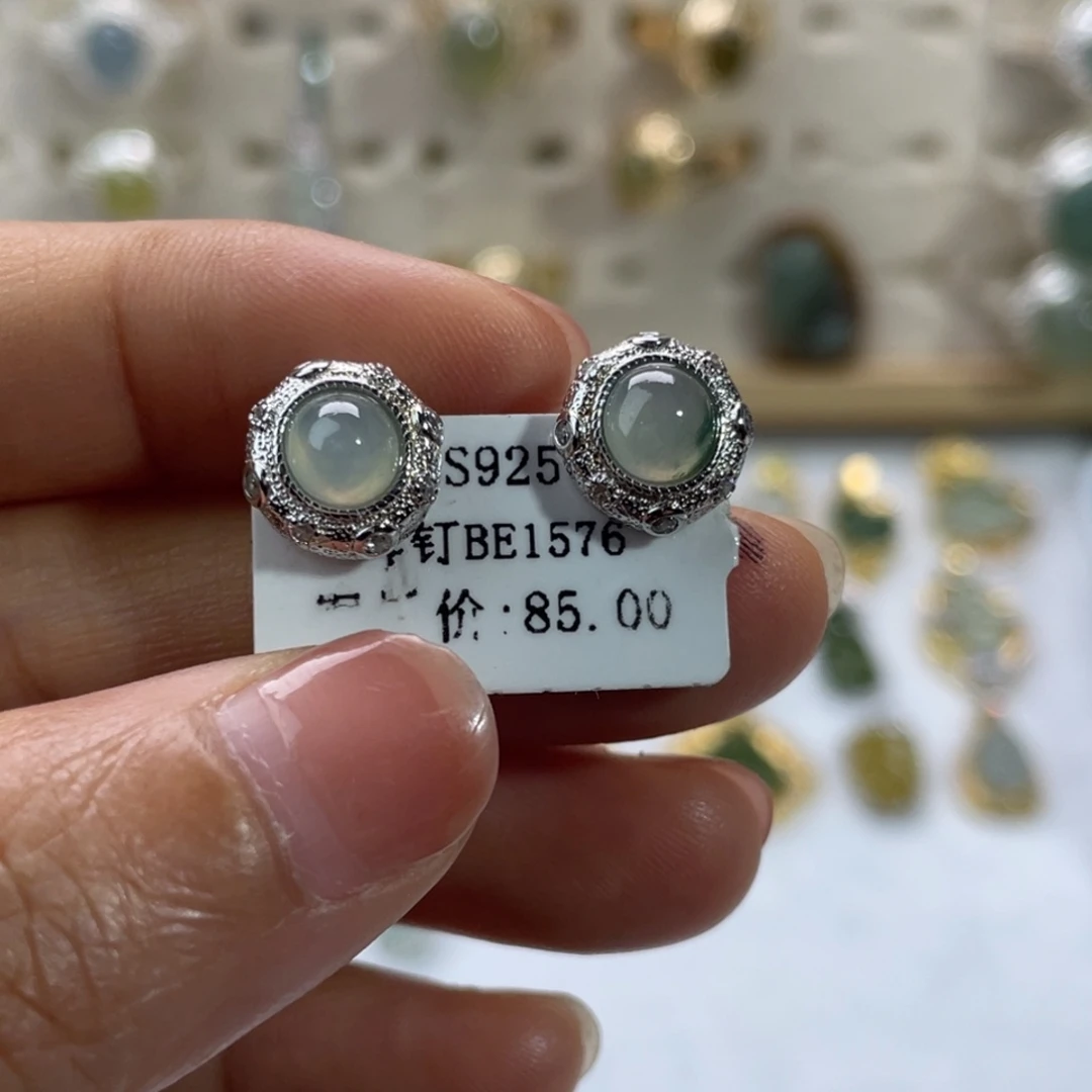 翡翠银S925镶嵌耳饰