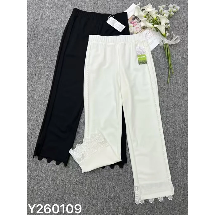 KIKI严选：260109-YER家欧洲站南油夏季雅致蕾丝拼接微喇裤休闲裤