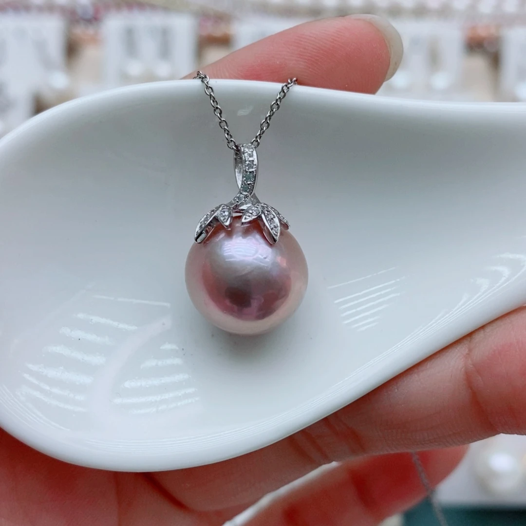 淡水珍珠银S925镶嵌颈饰13.7mm