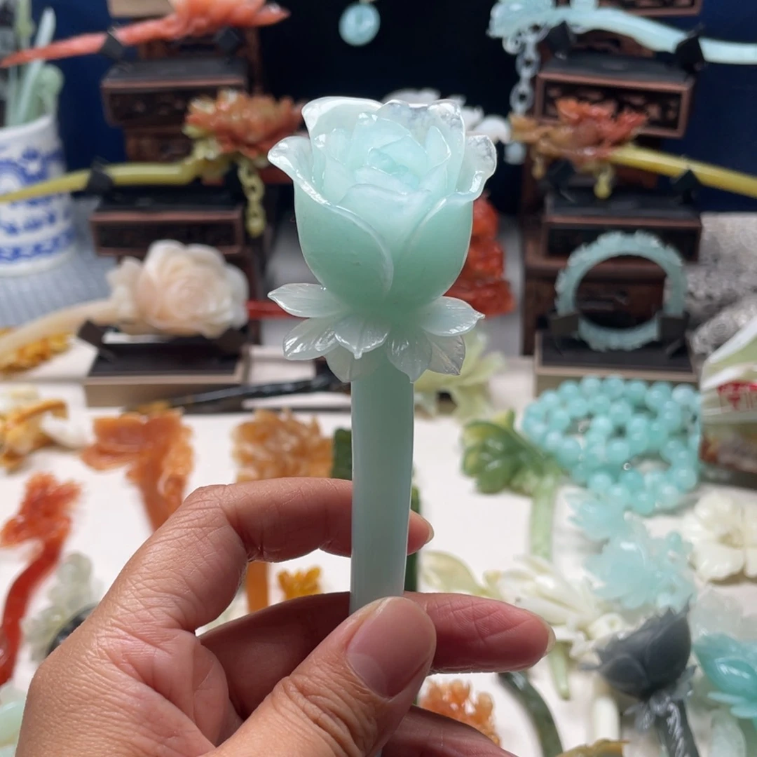 【闪购商品】蛇纹石玉发饰未镶嵌《***》