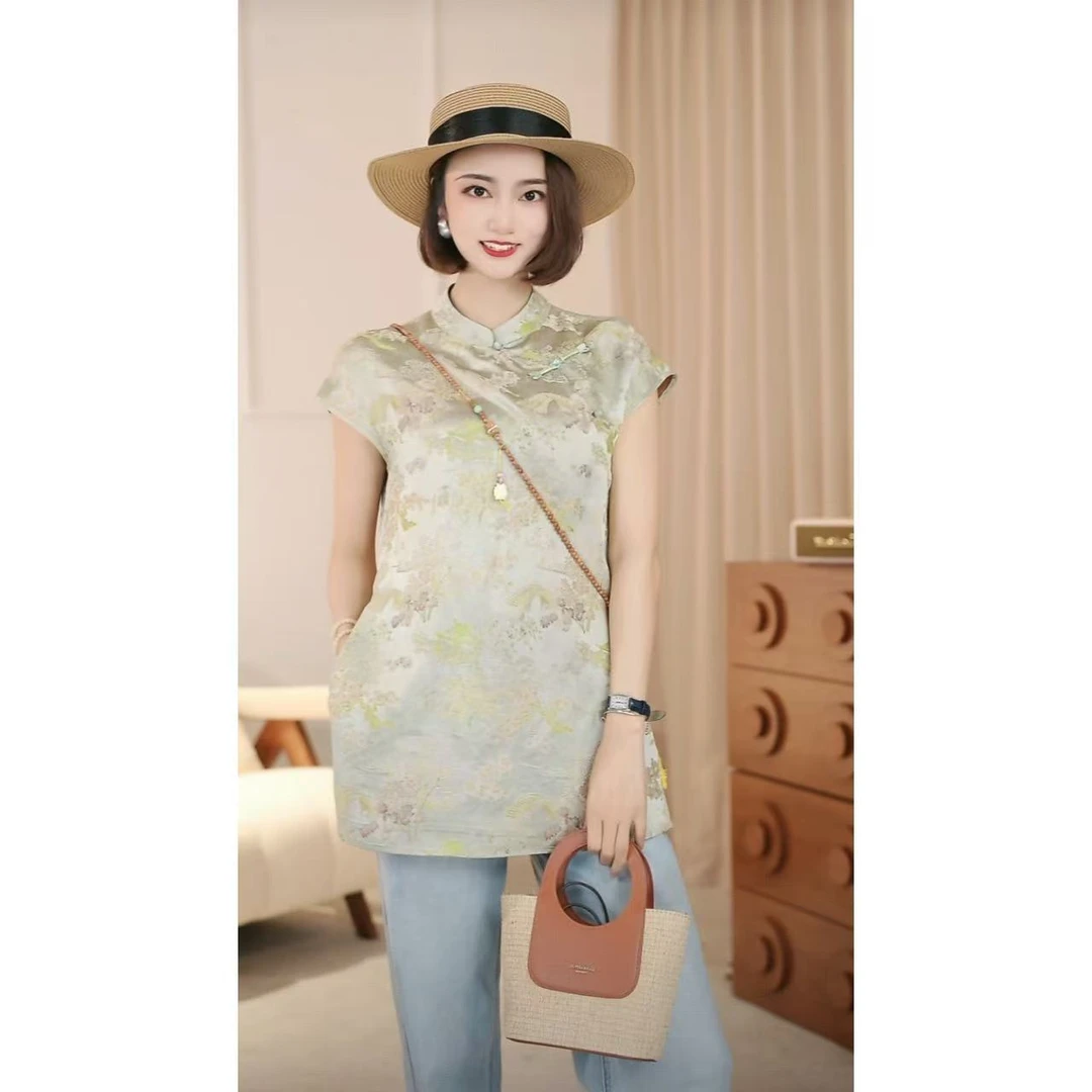 ［美伢专属］复古新中式百搭斜襟盘扣国风气质立领时尚小衫25626X