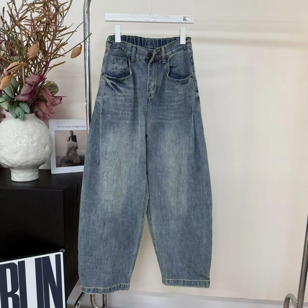 雪儿 X70065欧范小腔调双口袋设计阔腿牛仔裤弯刀裤