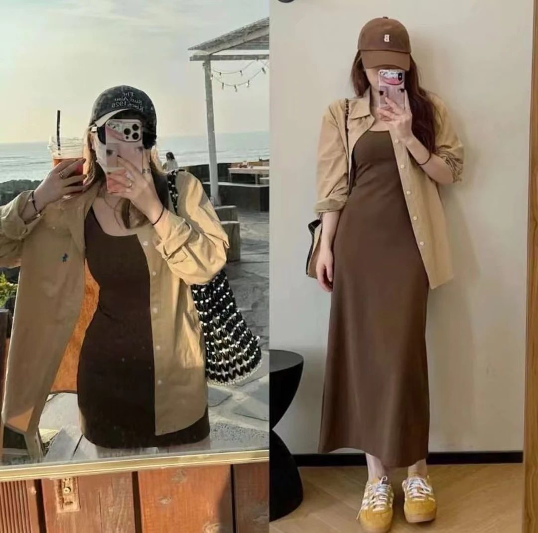 新款大码女装时尚休闲防晒外套砍袖连衣裙两件套套装