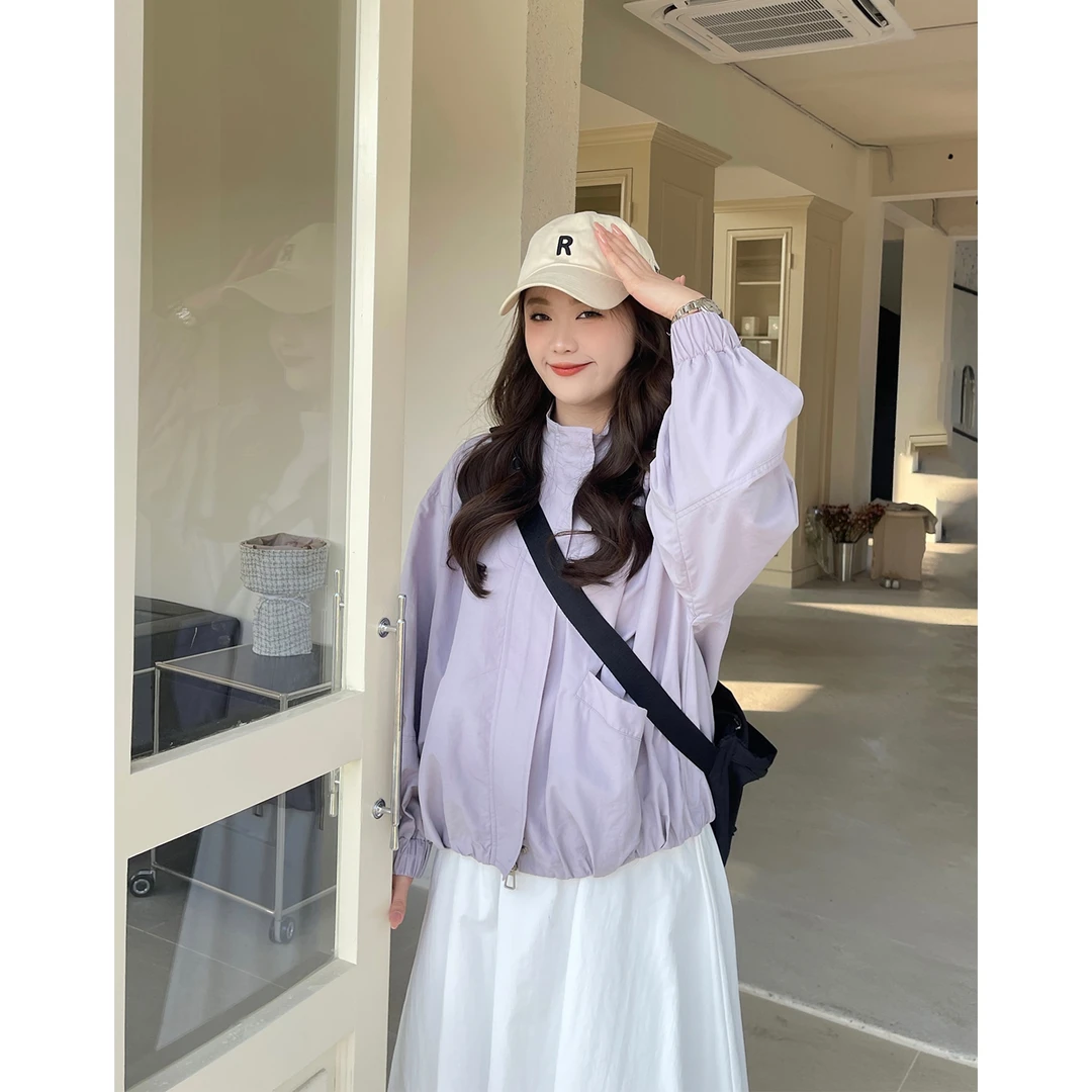 裂渡宣宣【风信紫】微胖大码女春时尚百搭显瘦宽松夹克外套ZY502A51