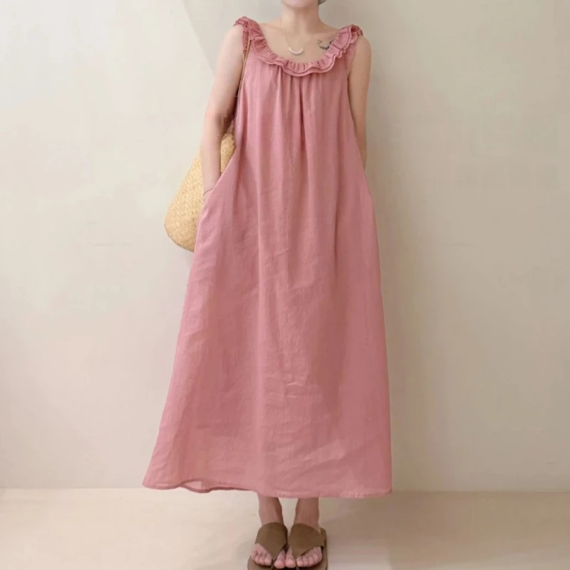 法式粉色露背吊带连衣裙女2025新款夏季超好看独特漂亮a字长裙子