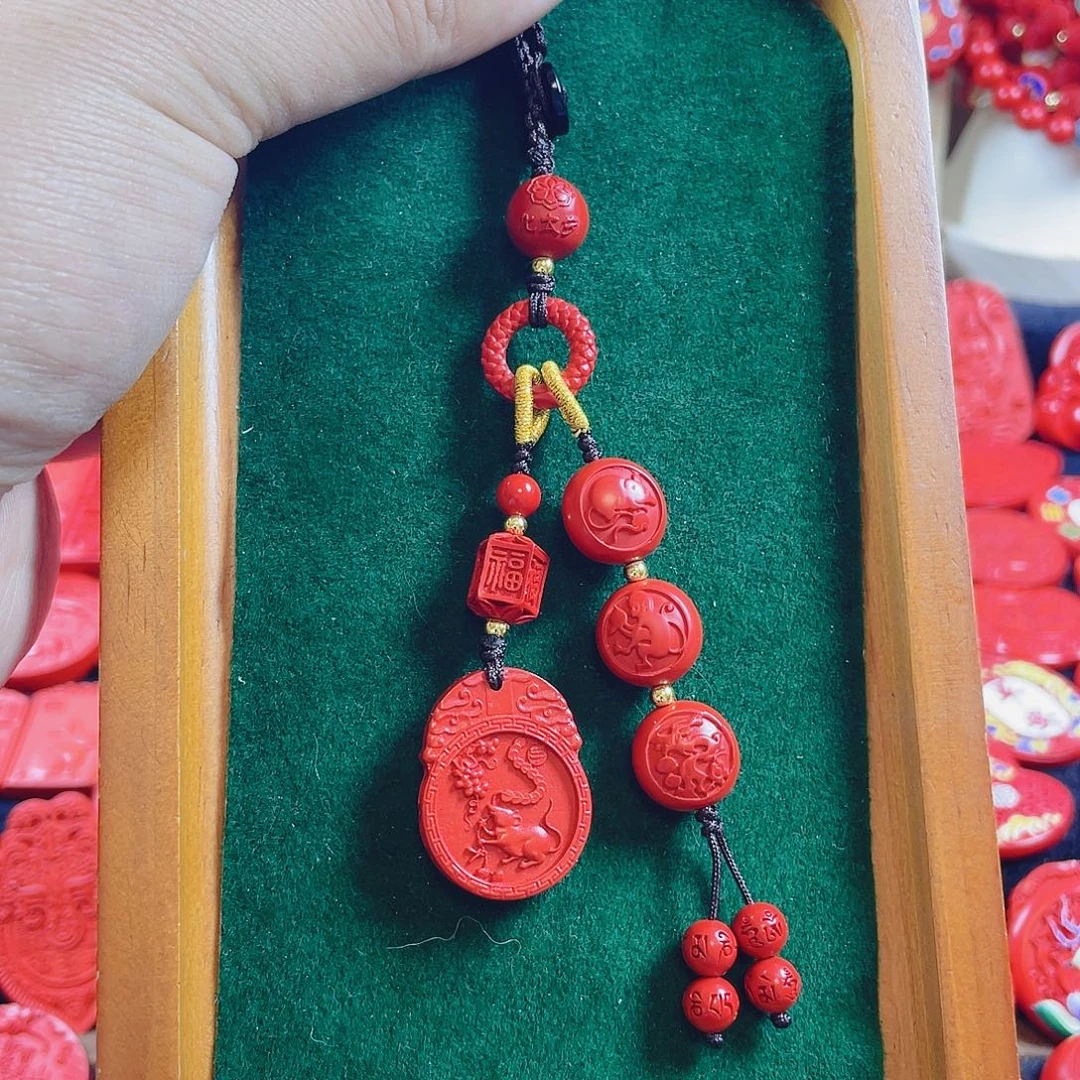 天然辰砂含辰砂工艺品生肖守护生肖三合钥匙扣联系客服备注生肖