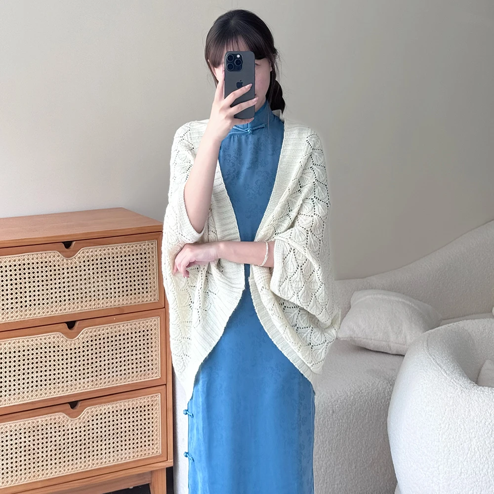 半枫荷2025春夏旗袍汉服外搭少女简约日常通勤针织开衫外套披肩